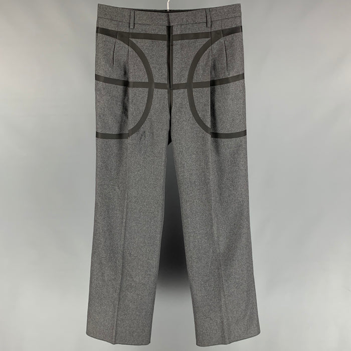 GIVENCHY Fall 2014 Basketball Collection Size 34 Gray & Black Wool Wide Leg Dress Pants