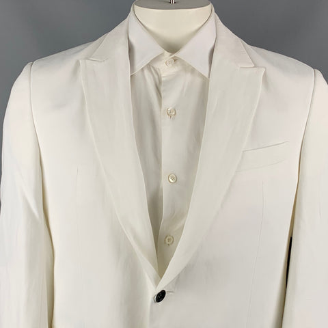ARMANI COLLEZIONI Size 44 White Textured Viscose / Linen Peak Lapel Sport Coat