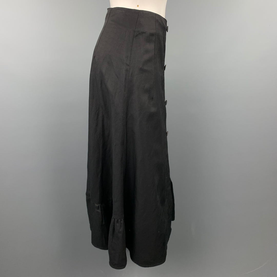 EUDON CHOI Size 2 Black Cupro Blend Buttoned Ruffle Skirt