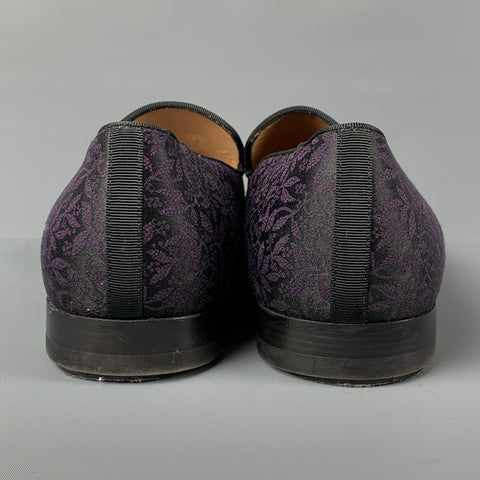 CHRISTIAN LOUBOUTIN Size 13 Black Purple Dandelion Jacquard Fabric Slip On Loafers