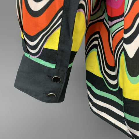 JUST CAVALLI Size XL Black & White Print Viscose Long Sleeve Shirt