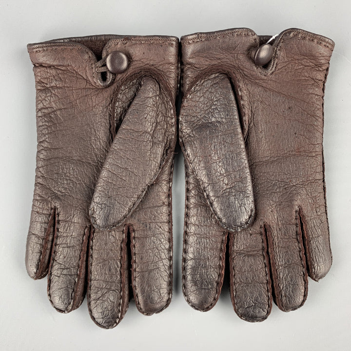 YVES SAINT LAURENT Brown Leather Cashmere Gloves