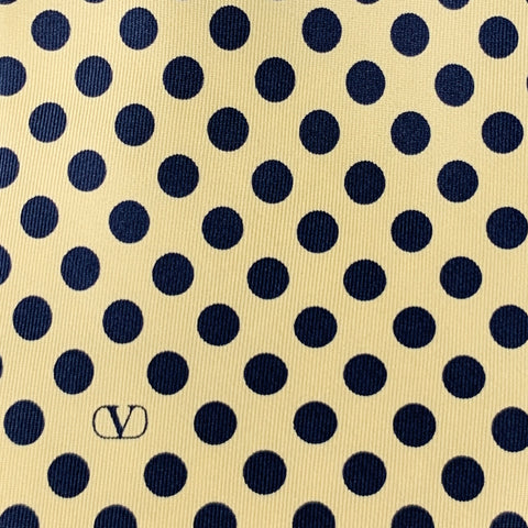 VALENTINO Yellow Navy Dots Silk Tie