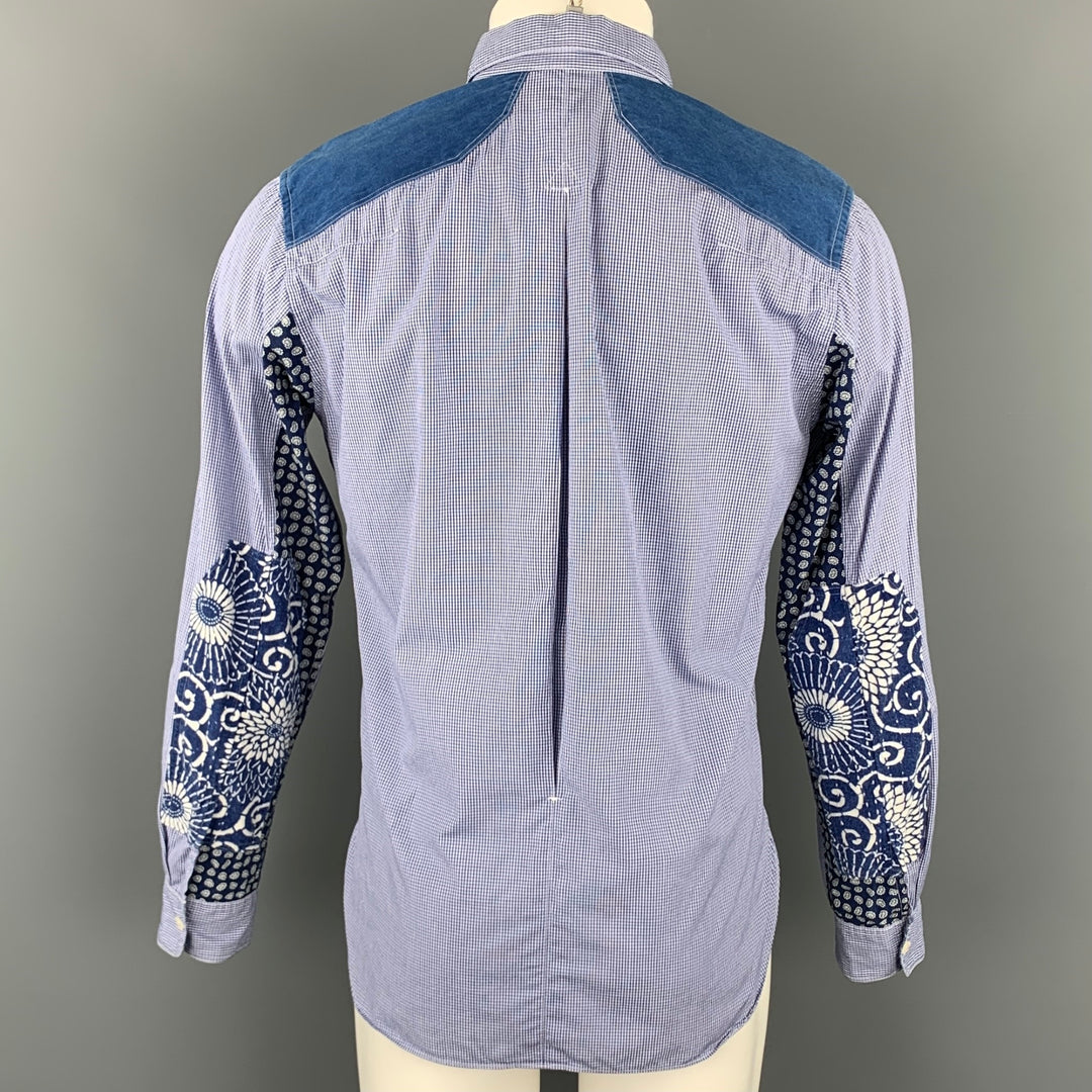 JUNYA WATANABE Taille M Chemise à manches longues boutonnée en coton à carreaux bleu marine et blanc
