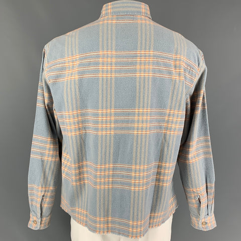 JOHN ELLIOTT Size L Powder Blue Brick Plaid Brushed Cotton Long Sleeve Shirt