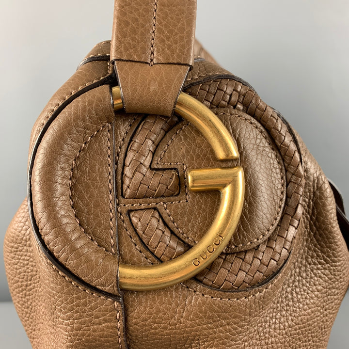 GUCCI Brown Pebble Grain Leather Hobo Handbag
