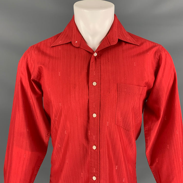 Vintage YVES SAINT LAURENT Size M Red Monogram Button Down Long Sleeve Shirt