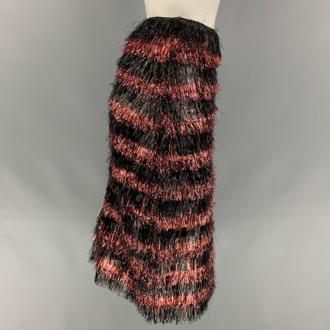 BURBERRY PRORSUM Fall 2012 Size 6 Cherry & Black Polyamide / Silk Stripe Skirt