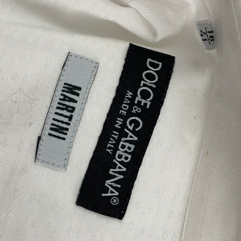 DOLCE & GABBANA Size M White Rhombus Cotton Tuxedo Long Sleeve Shirt