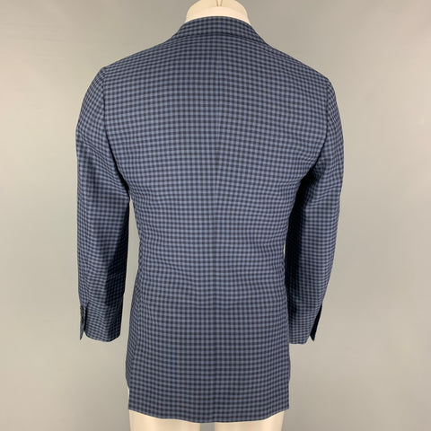 BEAMS Size 36 Navy Blue Checkered Wool Notch Lapel Sport Coat