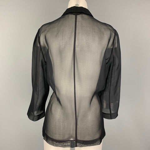 PORTS 1961 Chaqueta de solapa de muesca transparente de seda negra talla 10