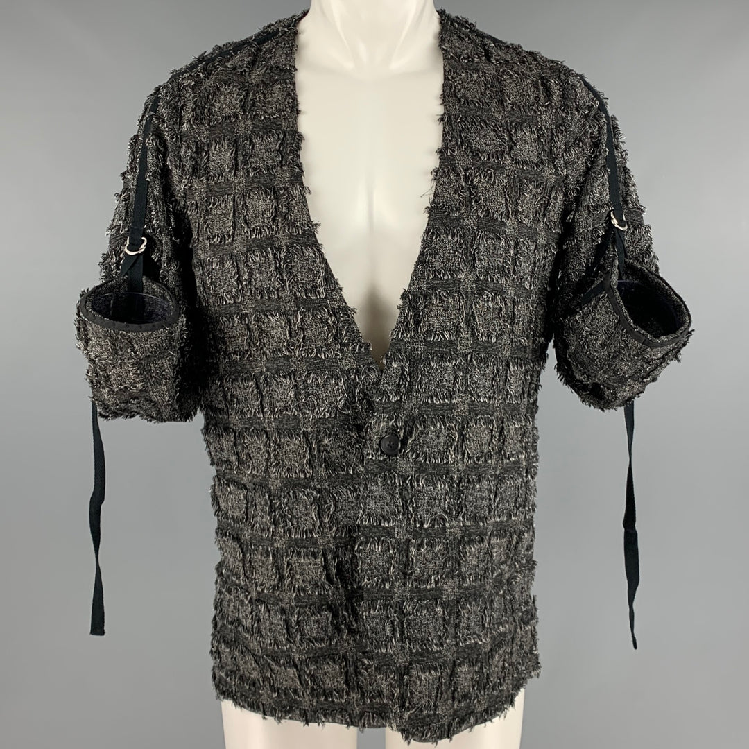 NO ID. BLACK Size M Black White Textured Polyester Blend 3/4 Sleeves Cardigan