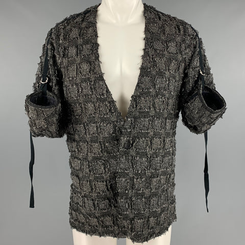 AUCUNE pièce d'identité. NOIR Taille M Noir Blanc Texturé Polyester Mélange 3/4 Manches Cardigan