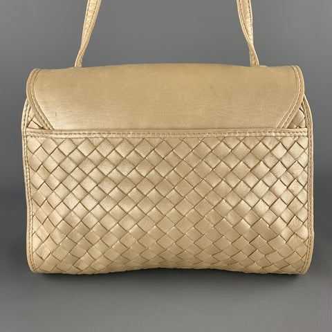 BOTTEGA VENETA Woven Champagne Metallic Intrecciato Leather Shoulder bag