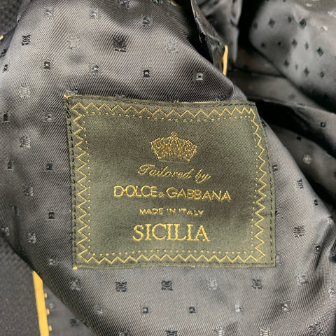 DOLCE & GABBANA Size 36 Navy & White Jacquard Silk Blend Shawl Collar 3 Piece Suit