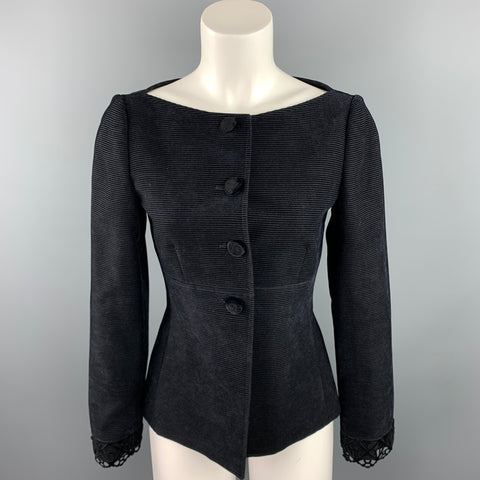 EMPORIO ARMANI Taille 6 Veste à col bateau en velours côtelé texturé noir mélangé à de la laine vierge