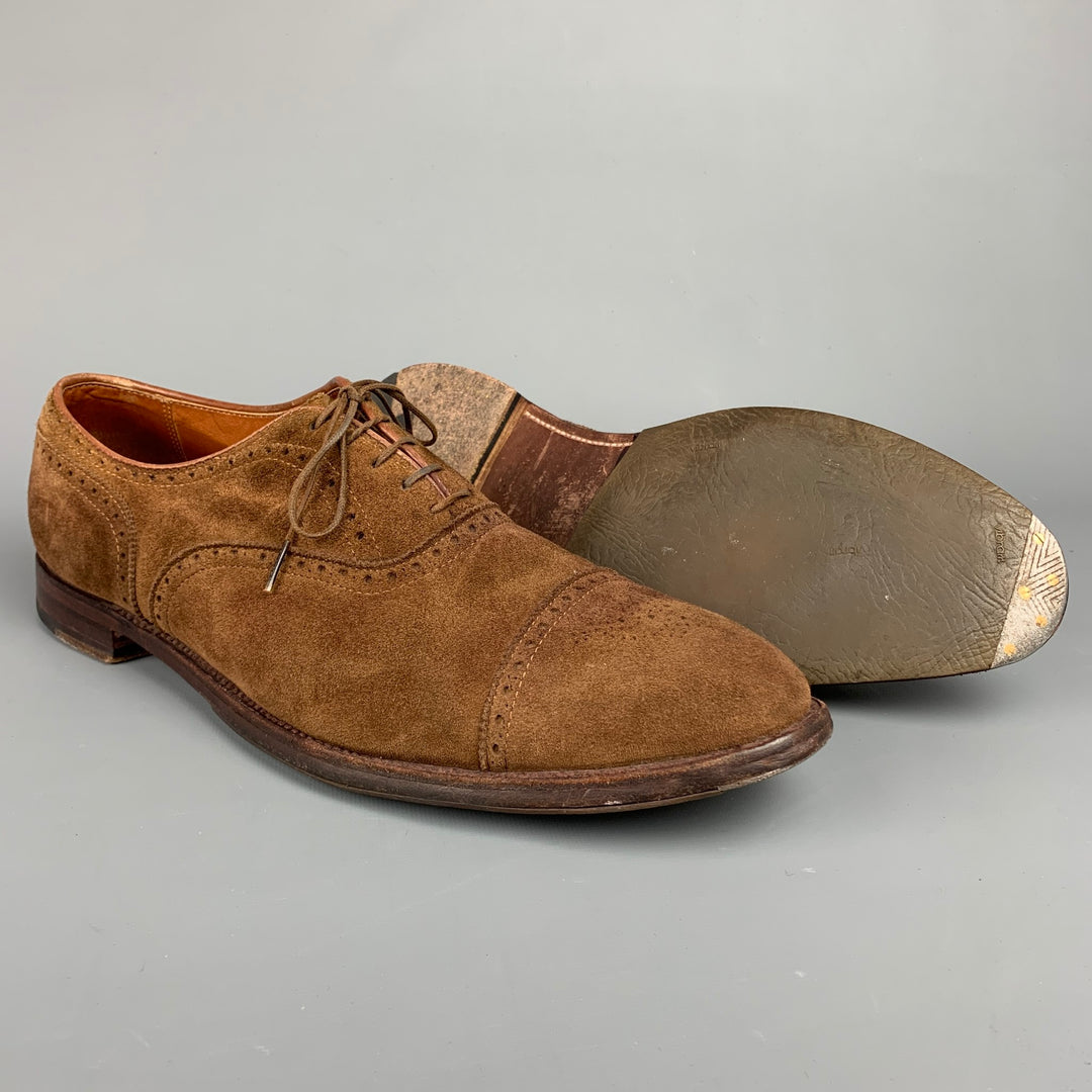 ALDEN 51670F Size 15 Brown Perforated Suede Cap Toe Lace Up Shoes