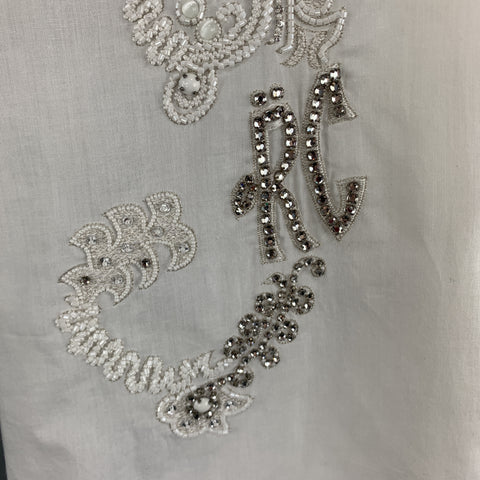 ROBERTO CAVALLI Size XXL White Cotton Beaded Rhinestone Floral Dress Shirt