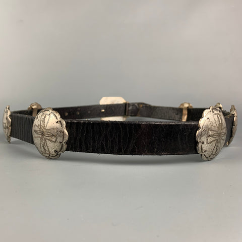 RALPH LAUREN Size L Brown & Silver Leather Concho Belt