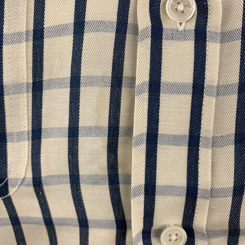 OUR LEGACY Size 42 Cream & Navy Plaid Cotton Patch Flap Pockets Shirt