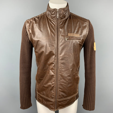 D&G by DOLCE & GABBANA Size XL Brown Knit Cotton Bomber Jacket