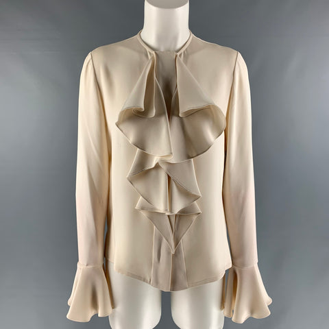 BILL BLASS Blusa de manga larga con volantes color crema talla 6