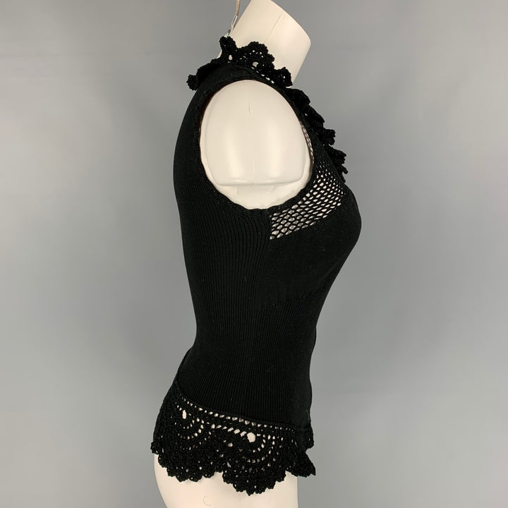 CHANEL Size 8 Black Crochet Cotton Sleeveless Blouse