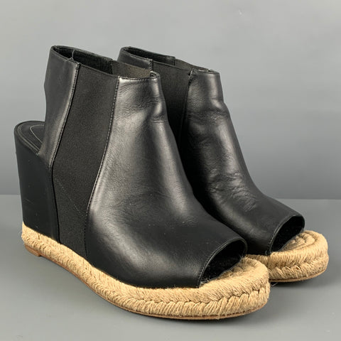 BALENCIAGA Size 10 Black Natural Leather Peep Toe Boots