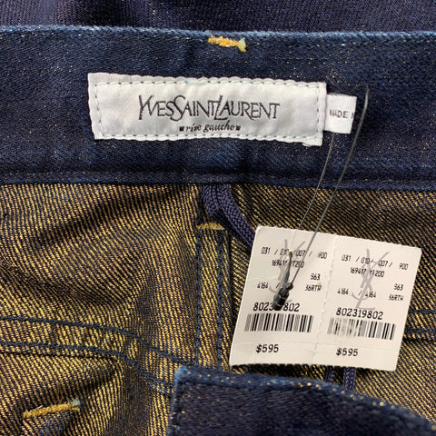 YVES SAINT LAURENT Size 4 Navy Sparkle Denim Zipper Detail Dress Pants
