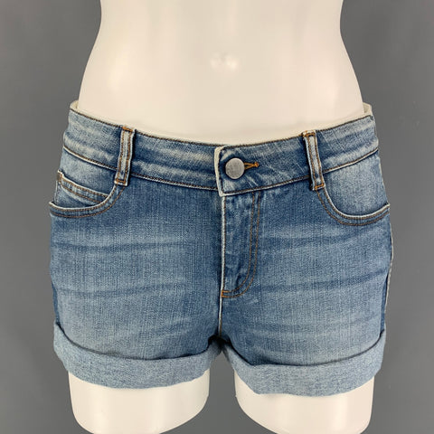 STELLA McCARTNEY Talla 27 Pantalones cortos lavados de algodón azul claro