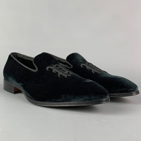 PAUL SMITH Size 10 Black Monogram Velvet Slip On Loafers