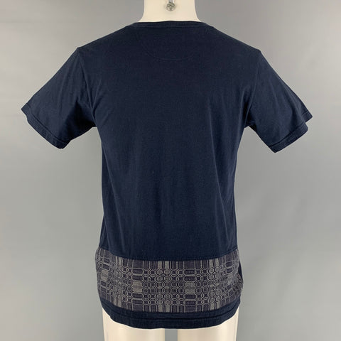 WHITE MOUNTAINEERING Size S Navy Mixed Fabrics Cotton Crew-Neck T-shirt