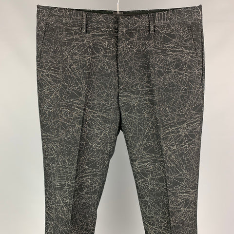 CALVIN KLEIN COLLECTION Size 32 Black & Grey Print Wool / Cotton Tuxedo Dress Pants