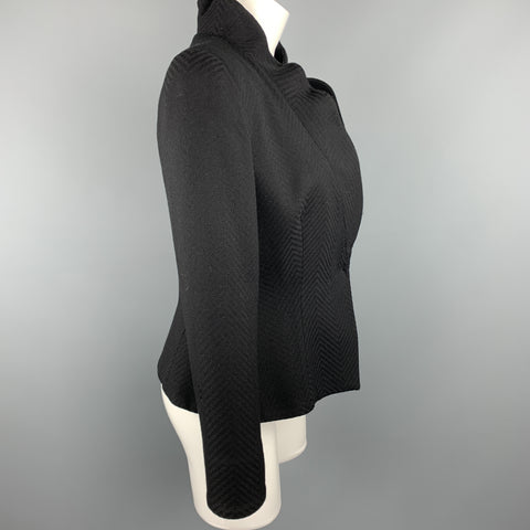 GIORGIO ARMANI Size 4 Black Chevron Textured Wool Shawl Collar Jacket
