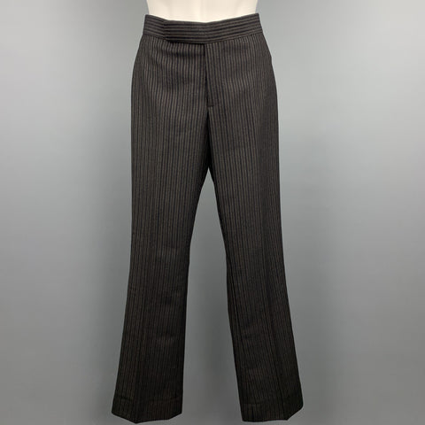 RALPH LAUREN COLLECTION Size 2 Black & Grey Striped Wool Dress Pants