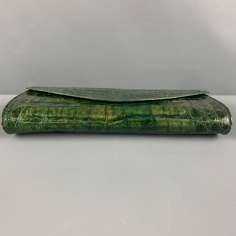 REYNA ICAZA Green Leather Alligator Baguette Clutch