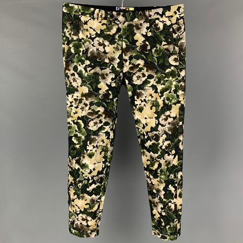 MSGM Size 32 Black Green Floral Cotton Cuffed Casual Pants