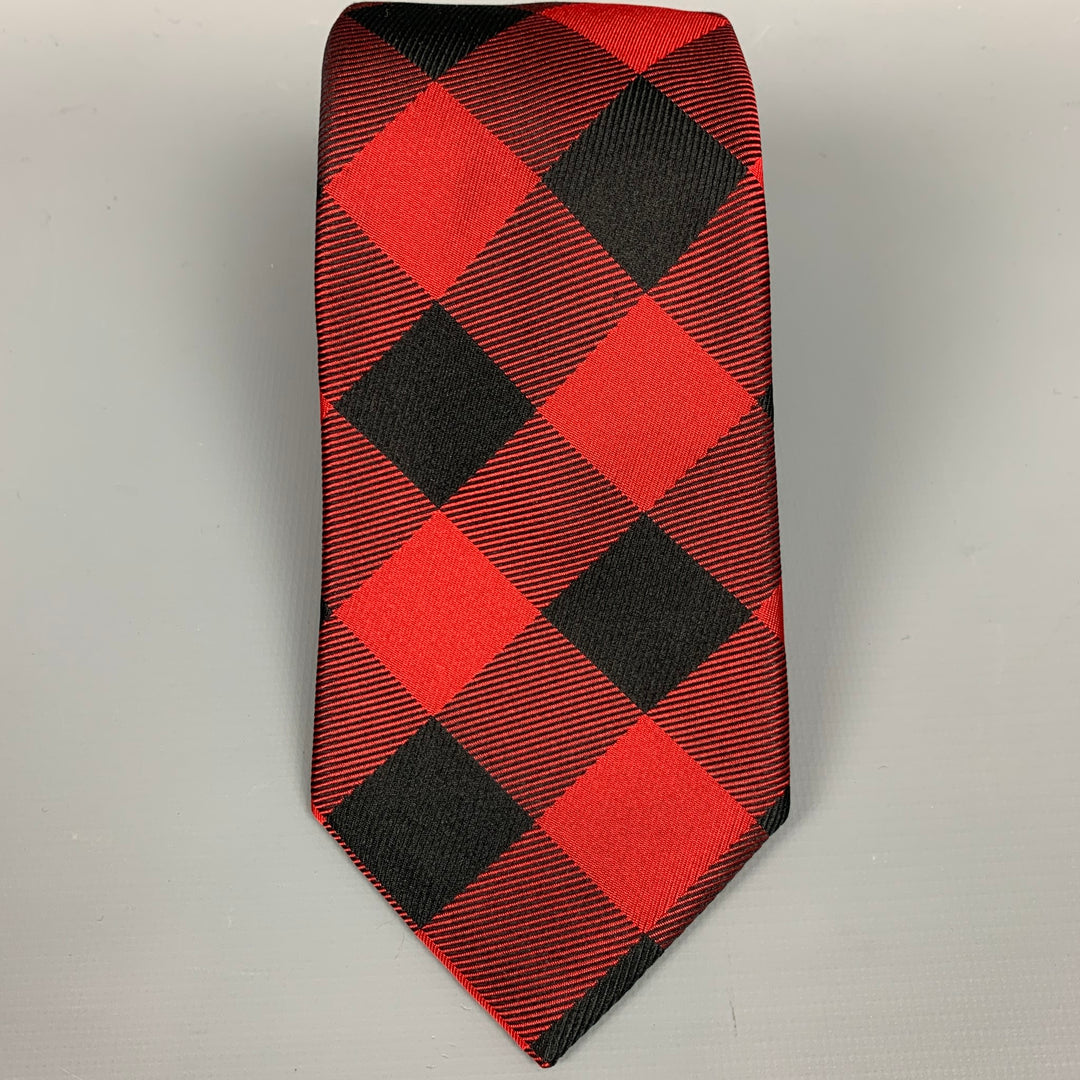 TOMMY Cravate en soie à carreaux Buffalo noire et rouge
