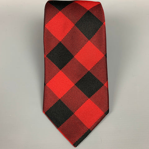 TOMMY Black & Red Buffalo Plaid Silk Tie