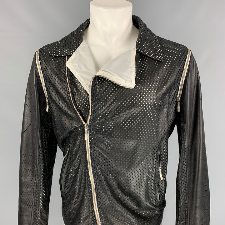 GIANFRANCO FERRE Taille XXXL Veste Biker Perforée Noir Blanc