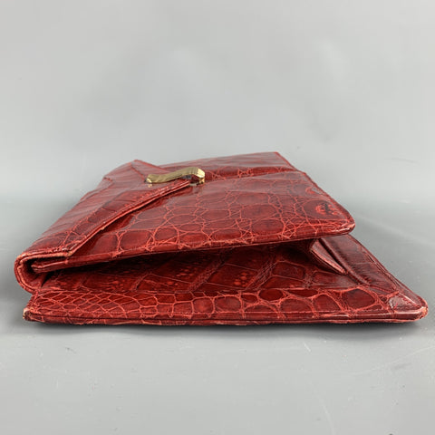 VINTAGE Red Alligator Rectangle Clutch Handbag