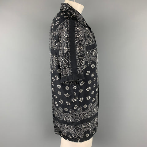ALEXANDER WANG Size XL Black & Grey Paisley Silk Camp Short Sleeve Shirt