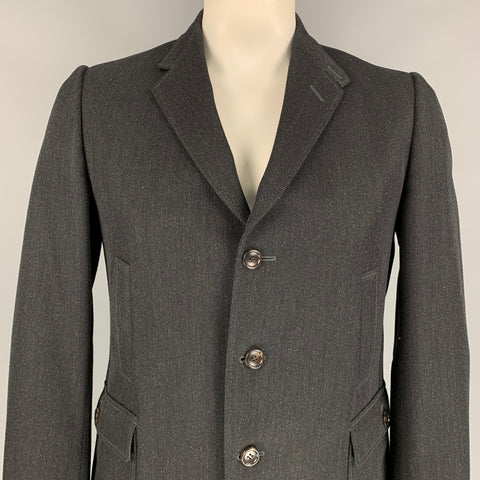 GUCCI Talla 42 Chaqueta de un solo pecho de lana sarga color carbón