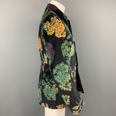 PS by PAUL SMITH Size M Black & Green Floral Velvet Buttoned Jacket