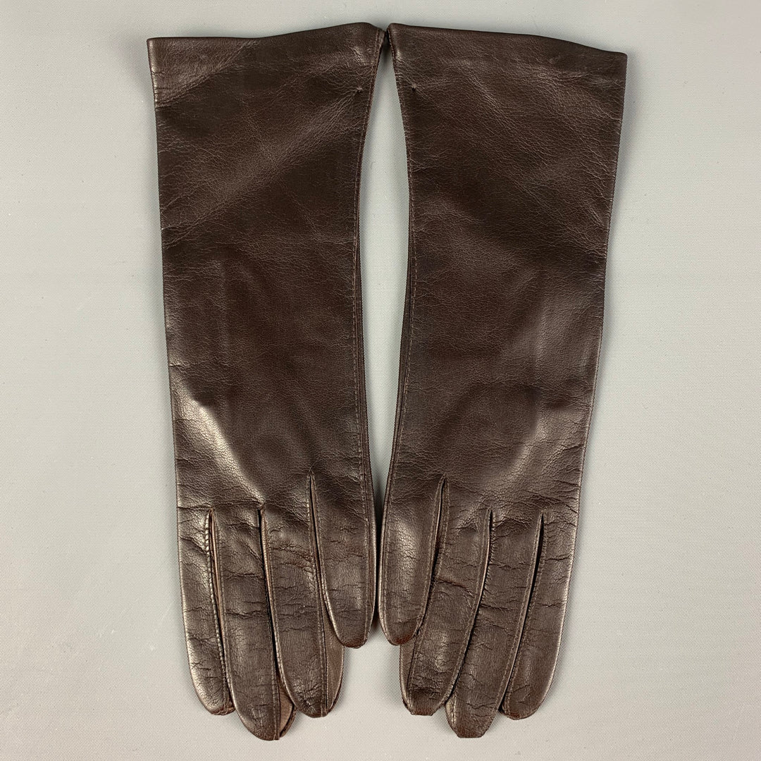 MADOVA Size 6.5 Dark Brown Leather Silk Gloves