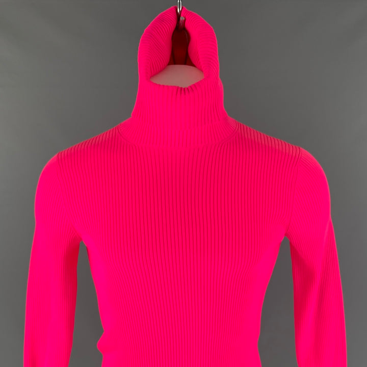 BALENCIAGA Size M Pink Ribbed Polyamide Turtleneck Pullover