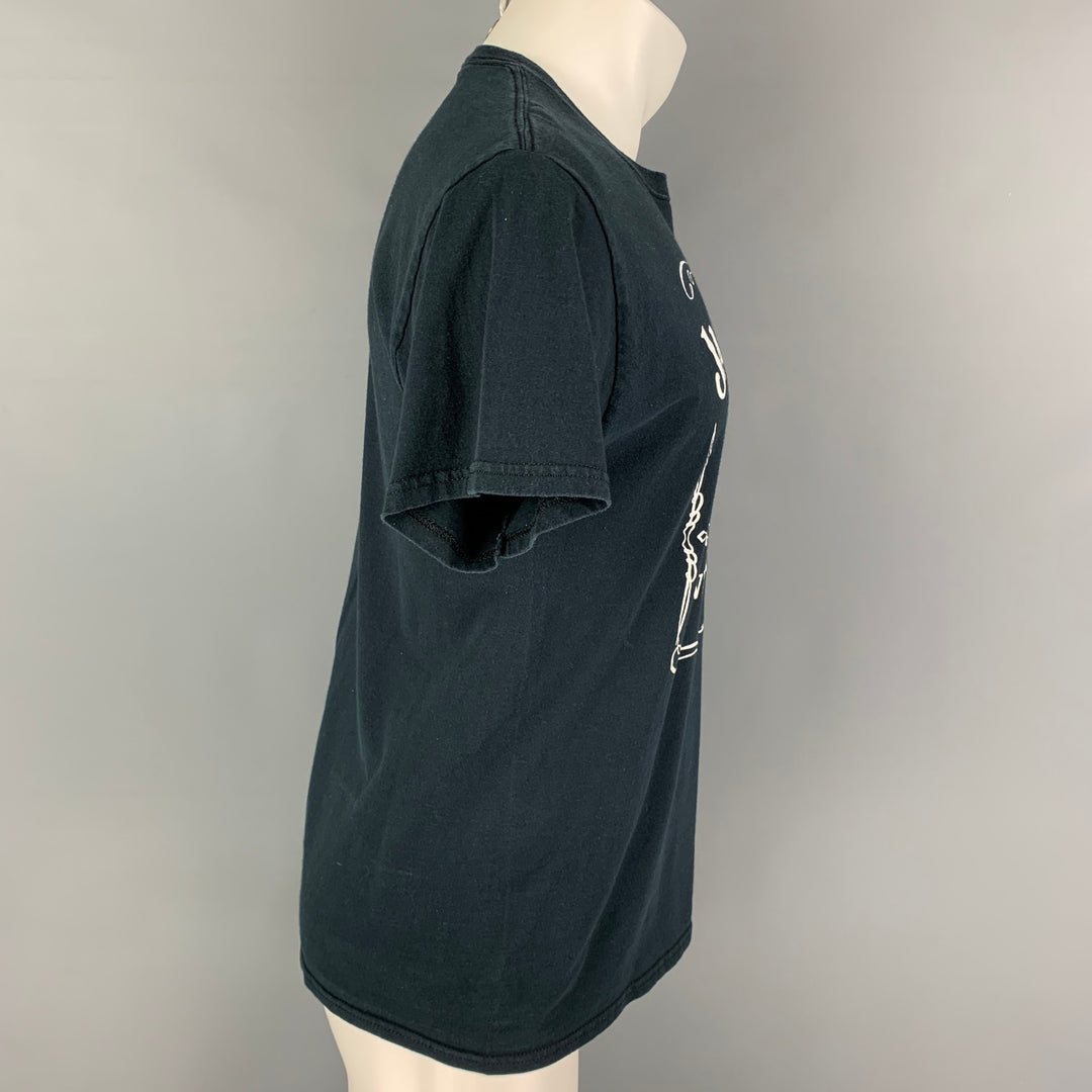 VINTAGE Size M Navy Graphic Cotton Crew-Neck T-shirt