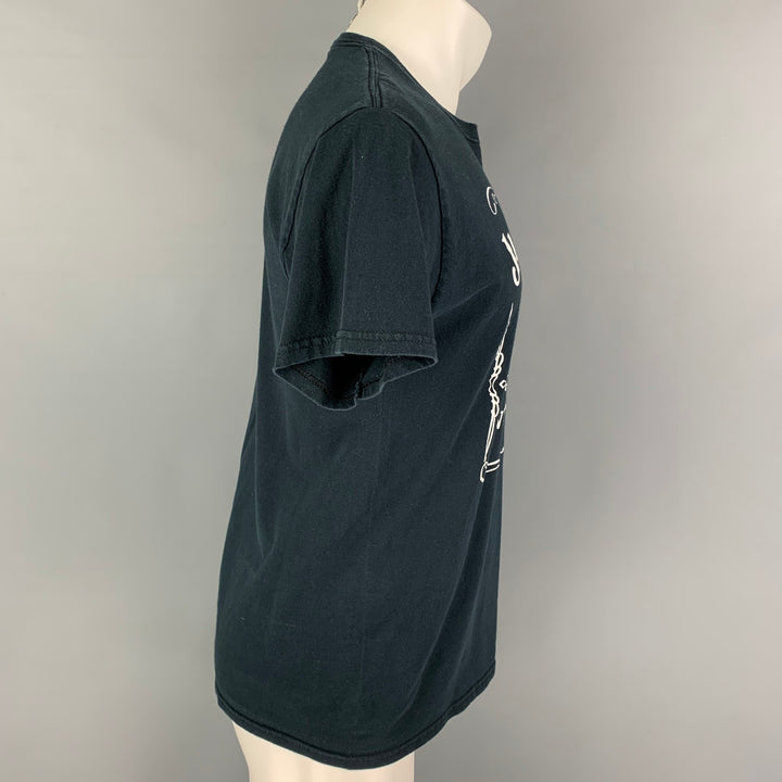 VINTAGE Size M Navy Graphic Cotton Crew-Neck T-shirt