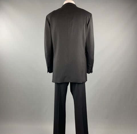 ISAIA 44 Black Solid Lana Wool 38 x 34 Notch Lapel Tuxedo