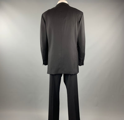 ISAIA 44 Black Solid Lana Wool 38 x 34 Notch Lapel Tuxedo